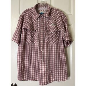 Magellan Pearl Snap Shirt Large L Pink Gray Fish Gear Vented